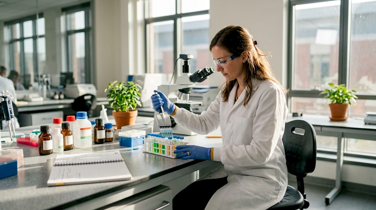 Scientist working with GLP-2 agonist in research lab